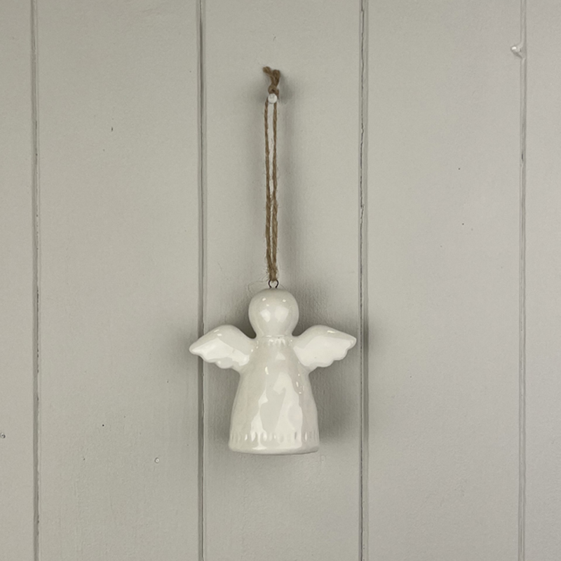 White Ceramic Glazed Hanging Angel Decoration detail page